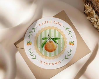 A Little Cutie Baby Shower Invitation | Orange Circle Canva Template - Printable or Digital Invite