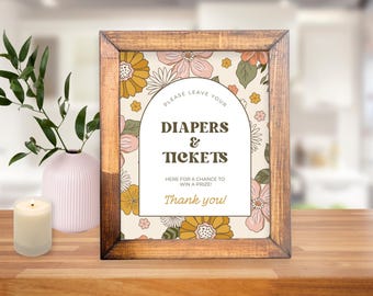 Diaper Raffle Sign Template, Diaper Raffle Tickets Baby Shower Sign, Customizable, Editable, Spring and Summer Floral Template