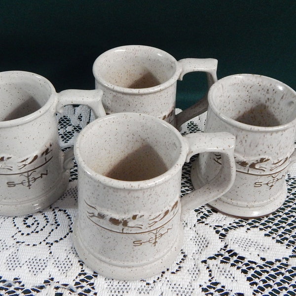 Vermont Pottery Goss Weathervane Tankard - Set Of 4 - Stoneware Pottery Mugs - Weathervane Speckled Mugs