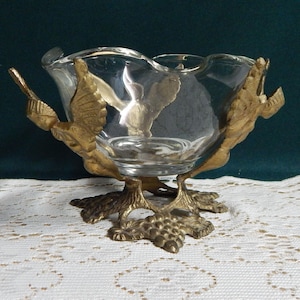 Brass Cherub Pedestal Stand with Glass Candy Dish