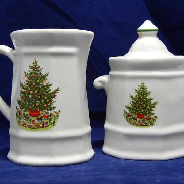 Sugar Bowl Creamer Set - Pfaltzgraff - Stoneware - Christmas Heritage Pattern - In Original Box with Pamphlet - New in Box