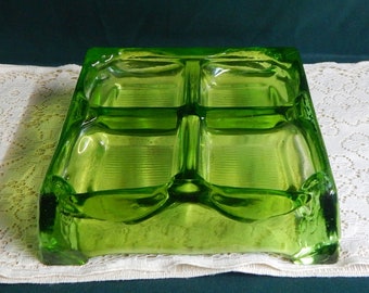 Mid-Century HandBlown 9.5" Square 4 Compartment Glass Ashtray - Made in Spain