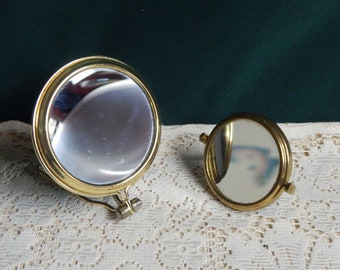 Brass Double Sided Compact Mirror - Compact Magnifying Mirror - Hand Mirror - Standing Compact Mirror