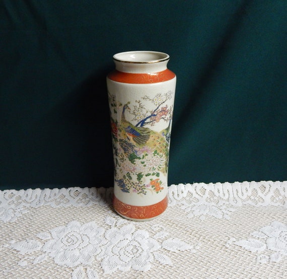 Satsuma Peacock Vase Tall Satsuma Vase Satsuma Porcelain Etsy