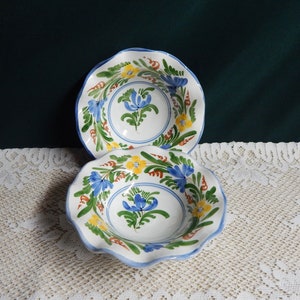 Handpainted Floral Ceramic Bowl: Mediterranean Ruffled Edge, Made in Greece