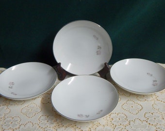 Wyndham Duet Fruit Bowls - Set of 4 - Duet  Fine China Fruit Bowls - Fruit Dessert Sauce Bowls - Pink Rose Dinnerware - Discontinued Pattern