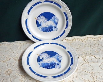 Tienshan Unicorn Salad Plates - Set of 2 - Replacement Dishes - Discontinued Pattern