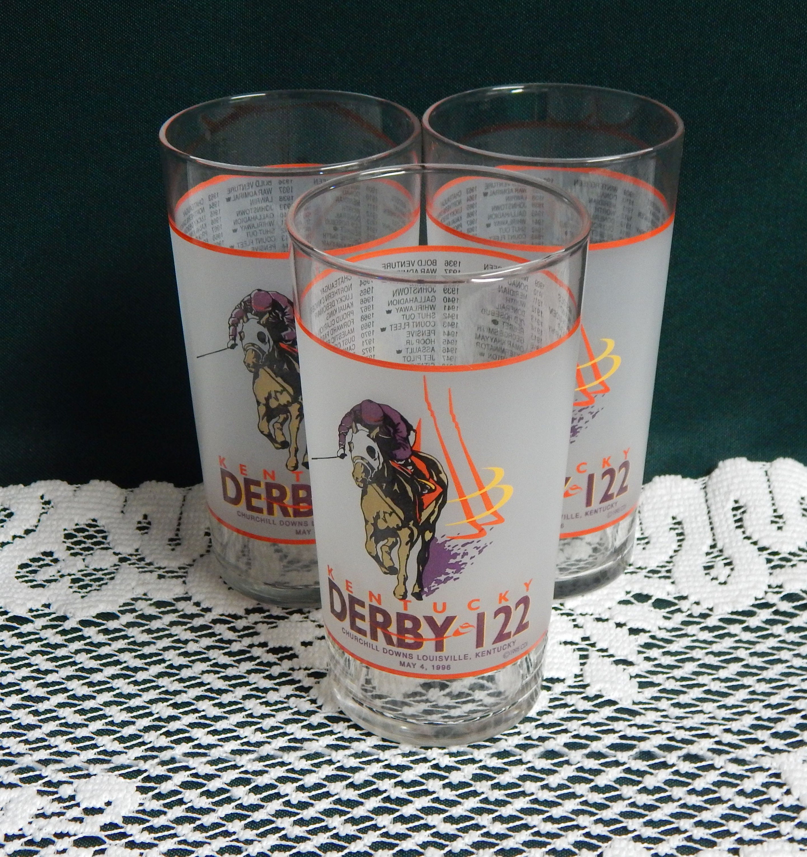 Kentucky Derby Glasses Set of 3 1996 Derby 122 Churchill Etsy
