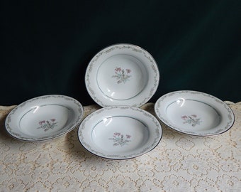 Noritake Bryce Rim Soup Bowls - Set of 2 or Set of 4 - Pattern #5608 - Mid-Century China - Discontinued Replacement Dishes - Made in Japan