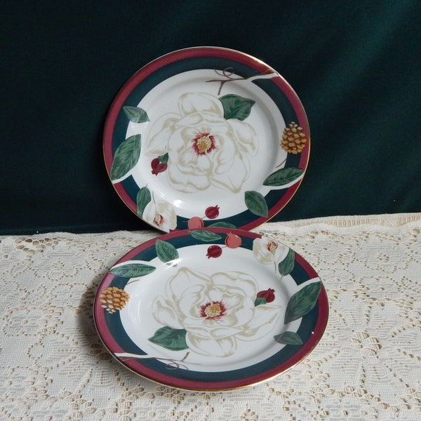 Tienshan Magnolia Plates - Salad Plates or Dinner Plate - Vintage Magnolia by Tienshan Fine China Replacement Dishes Discontinued Pattern