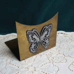 Brass Bookend: Pewter Butterfly Accent, Made in Korea