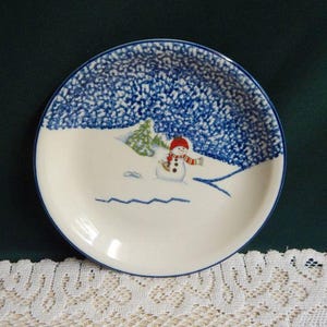Thomson Pottery Stoneware Snowman 7.5"Salad Plates
