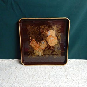 Lacquerware Serving Tray ~ Square Lacquer Ware Tray - Gold Embossed Tray