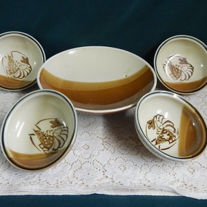 Lobster Pottery Serving Set: Large Bowl & Butter Dishes
