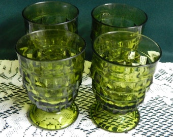 Colony Whitehall Avocado Green 9Oz Footed Tumblers - Sold Individually - Made in USA