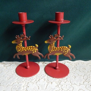 Metal Reindeer Candlesticks - Set of 2 - Taper Candleholders - Holiday Candlesticks