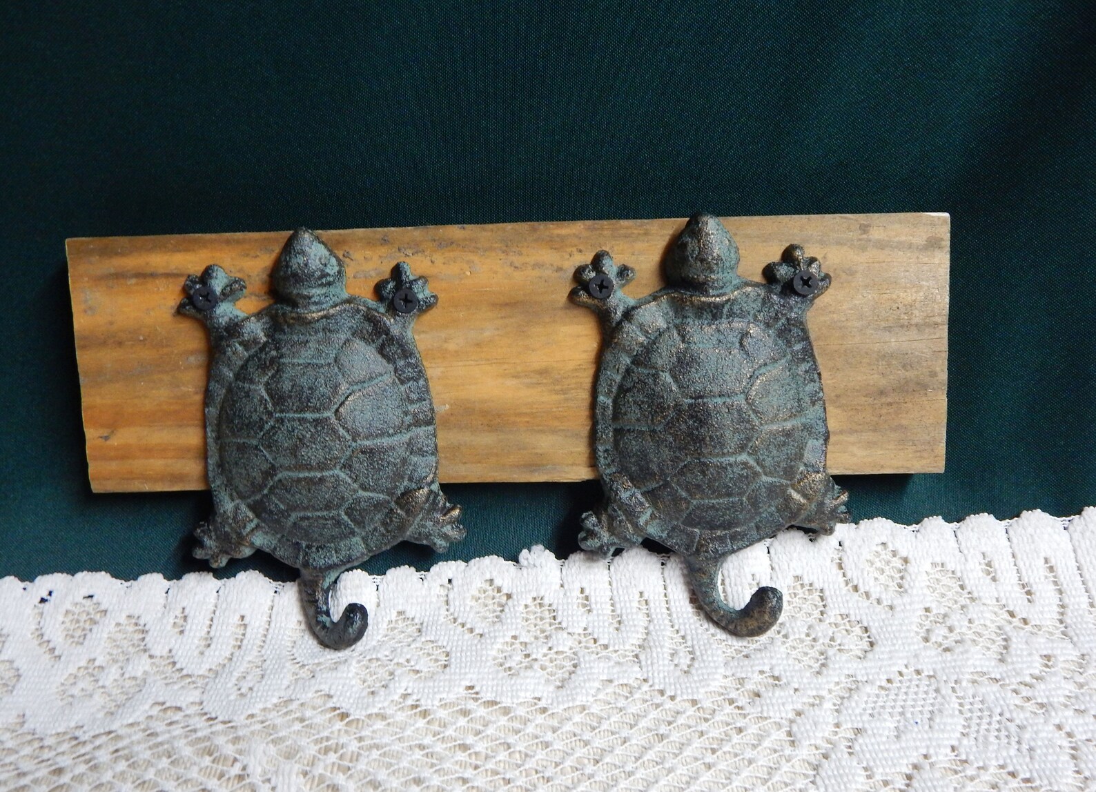 Turtle Wall Hook Cast Iron Turtles Wood Cast Iron Double Etsy