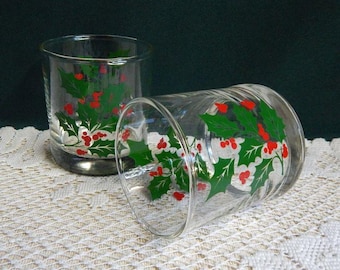 Indiana Glass Holly Flat  6Oz Tumblers - Set of 2 - Made in USA