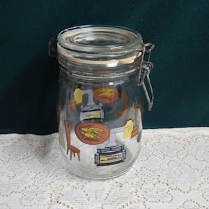Painted Glass Canister - Per Alimenti Jar - Glass Storage Jar - Clamping Canning Jar - Made In Italy
