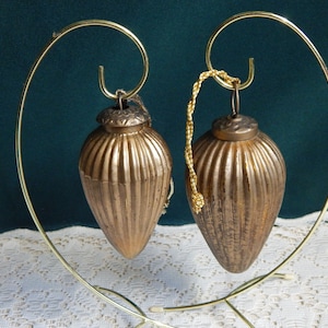 Verre Eglomise Ornaments: Mid-Century Ribbed Bronze Glass Pine Cone - Set of 2