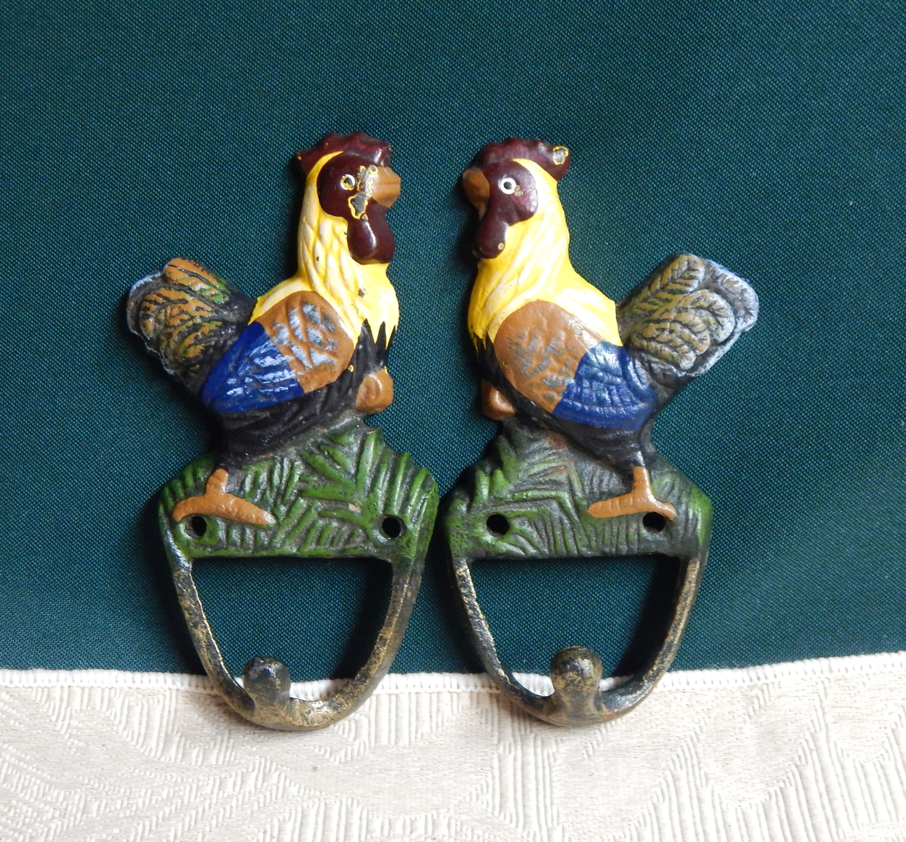 Cast Iron Chickens Chicken Wall Hooks Set of 2 Cast Iron Hooks