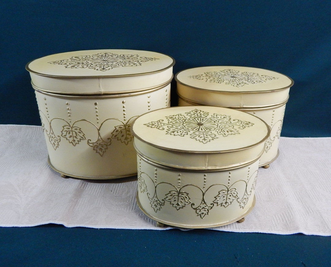 Metal Nesting Boxes Set of 3 Embossed Metal Boxes Metal Storage Boxes