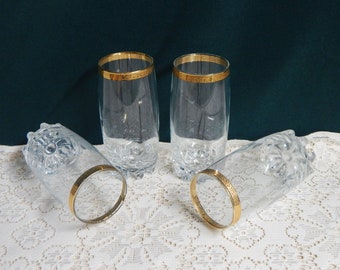Pasabahce Versailles Highball 12Oz Turkish Gold Trim Art Tumblers - Set of 4 - Made in Turkey