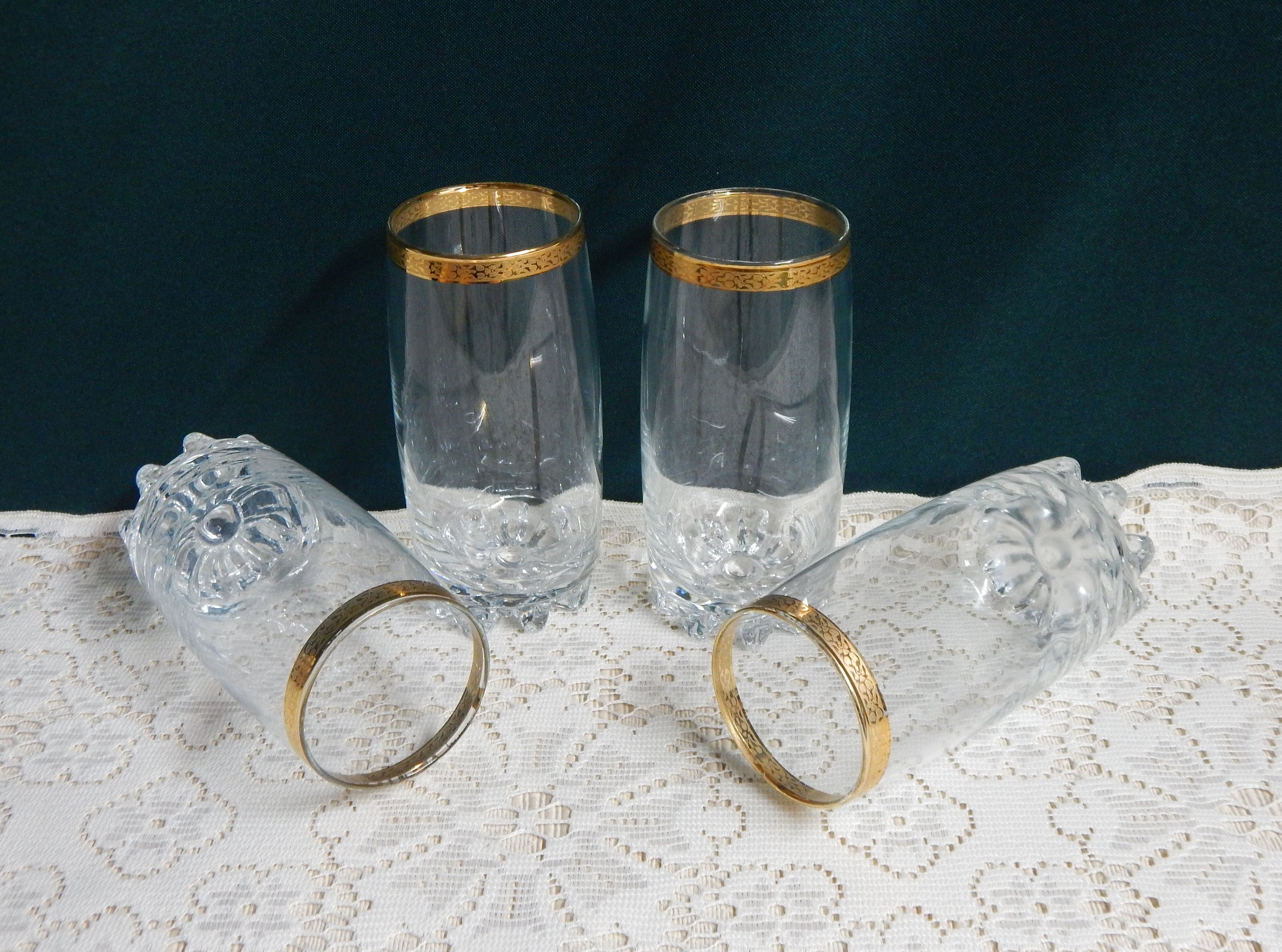 Vintage Set of Gold Leaf Poker MCM highball Glasses SET OF 6