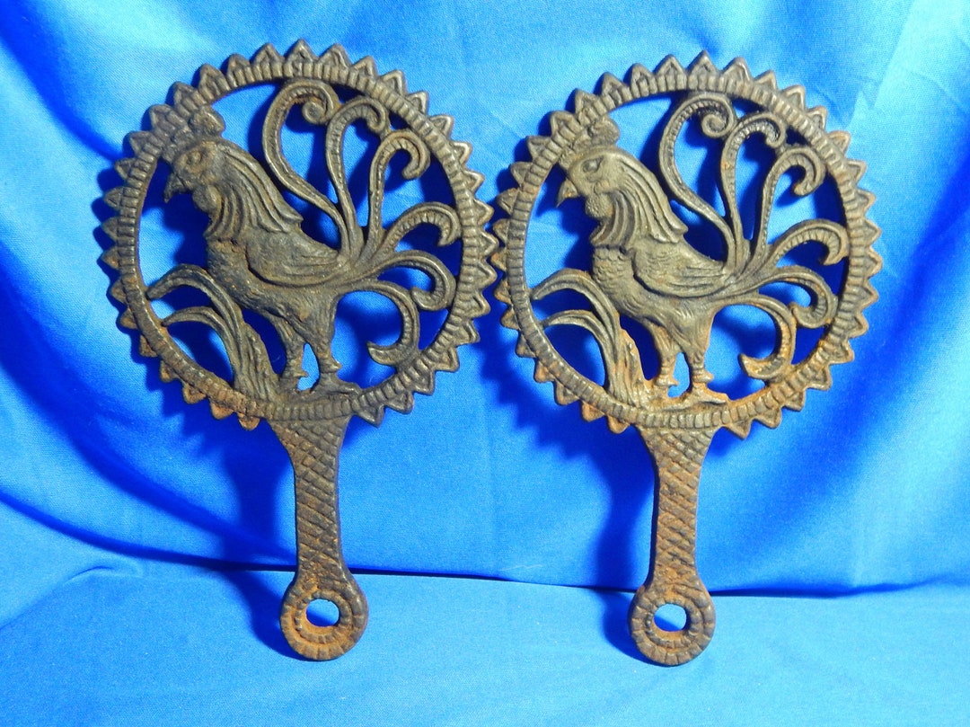 Iron Rooster Trivets Cast Iron Trivets Set of 2 Rustic Decor Kitchen Trivets Stove Top Trivet