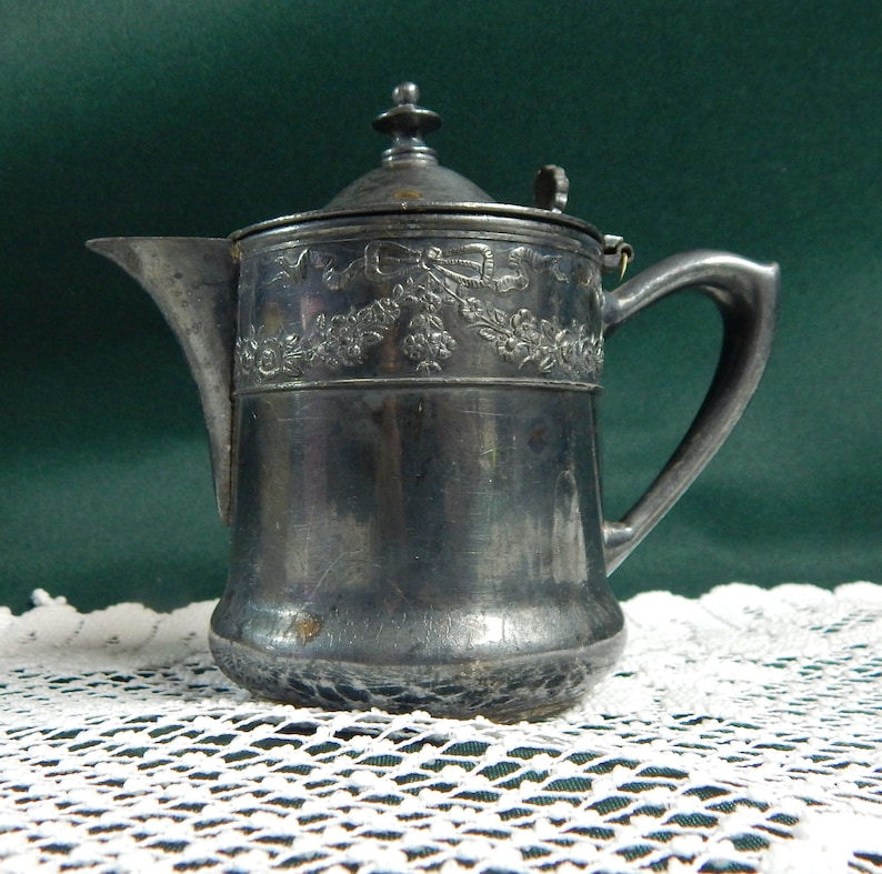 19th Century Silverplated Creamer: Rogers Smith & Co Embossed Floral Decor image 1