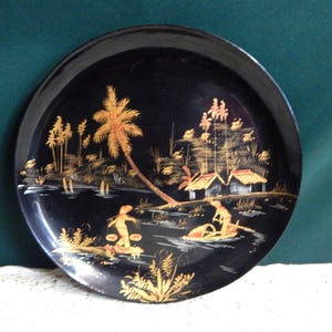 Lacquerware Serving Tray - Round Lacquerware Plate or Bar Tray - Asian Home Decor