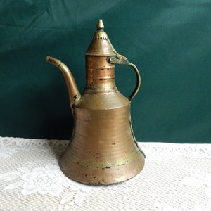 Antique Hand Hammered Copper Brass Ewer: Turkish Metal Water Jug