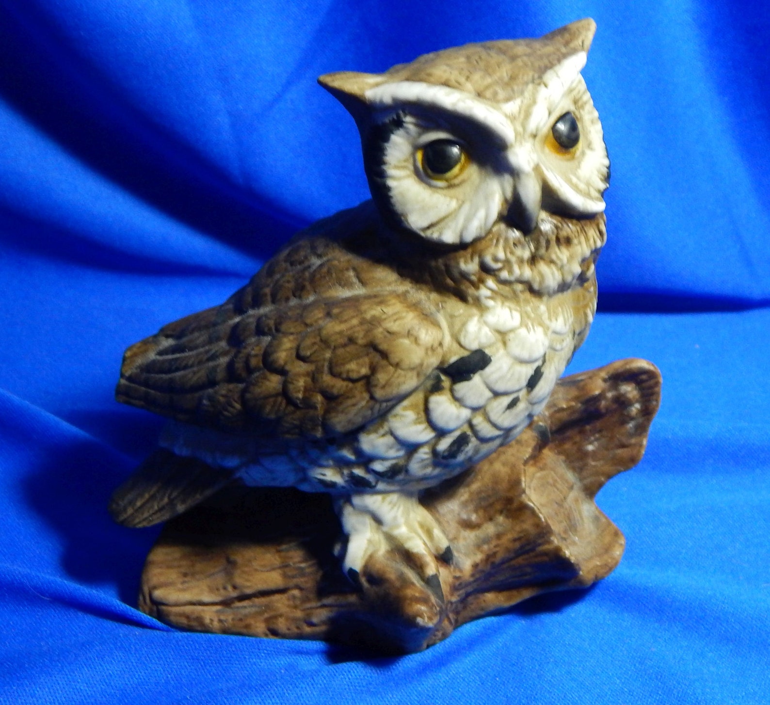 Homco Owl Figurines Porcelain Owls Set of 2 Owls on Logs Etsy