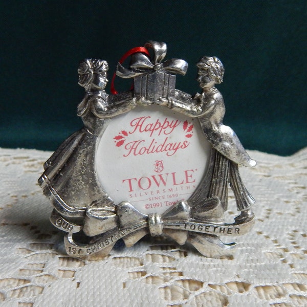 Towle Silverplated Ornaments - Our 1st Christmas Together - Picture Frame Ornament - Tree Ornament - Miniature Frame - Newlywed Ornament