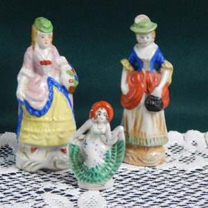 Occupied Japan Porcelain Figurines: Victorian Ladies, Set of 3