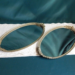 Brass Vanity Trays - Set of 2 - Brass Mirrored Glass - Oval Wall Mirrors