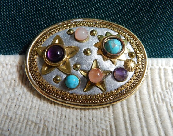 Michal Golan Brooch Two Tone Brooch Gold Silver Brooch Multi Color