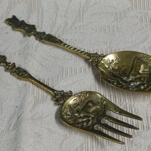 Embossed Brass Serving Utensils: Spoon and Fork Wall Decor