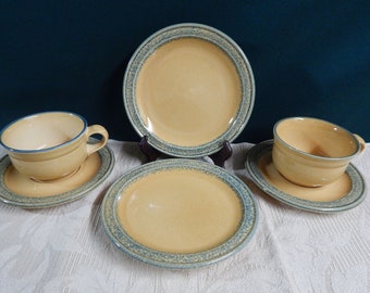 America by Pfaltzgraff - 6 Piece Setting - America MAFA Earthenware - Soup Sandwich Set - American Folk Art - 1983 to 1989 - Limited Edition