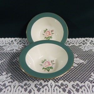 Vintage Homer Laughlin Cameo Rose Bowls: 1940s Green Rim China