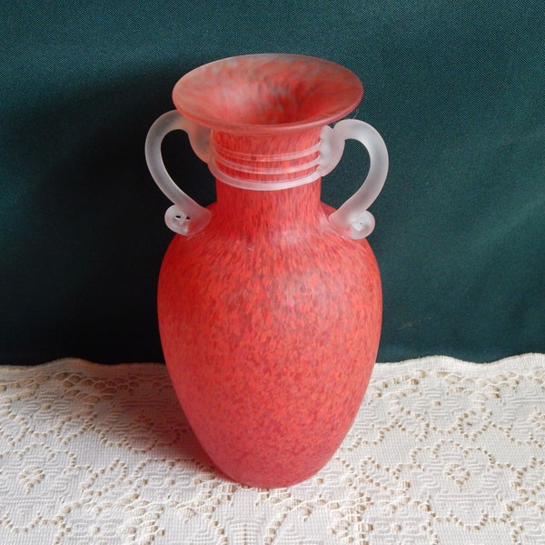 Vintage Italian Art Glass Etruscan Style Vase - Hand Blown Italian Red Speckled Amphora Vase -