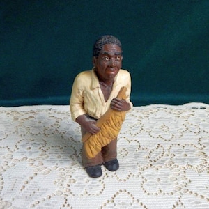John Pleasants Figurine - African American Folk Art - Black Americana - Female Tobacco Picker - Handpainted Poly Resin Figurine