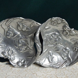 Arthur Court Aluminum Double Bowl Tray: Rabbit & Floral Appetizer Centerpiece