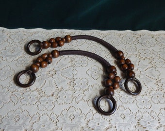 Beaded Purse Handles - Set of 2 - Wood Jute Handles -Brown Handbag Handles - Purse Making Supply