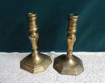 Solid Brass Candlesticks - Set of 2 - Octagon Base Candleholders - Brass Taper Candlesticks - Made In India