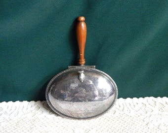 Vtg Sheffield Silver USA Oval Butler Crumb Catcher Wood Handle