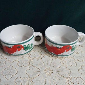 Ceramic Soup Mugs - Set of 2 - Tomato & Garlic Graphic