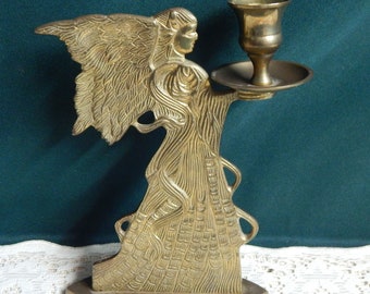 Brass 8.5" Art Nouveau Angel Taper Candleholder