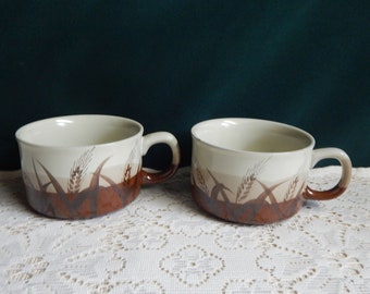 Otagiri Wheat Soup Mugs - Set of 2 - Stoneware Soup Cups - Wheat Soup Mugs