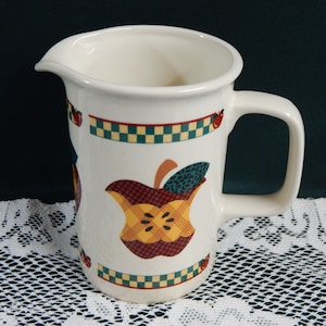 Tabletops Unlimited Apple Pitcher: 32 Oz Stoneware, Discontinued Pattern